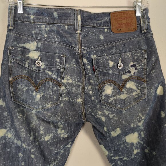 Levi's Men's bleach splashed cut off‎ raw hem Denim 514 Shorts size 33 - Picture 9 of 14